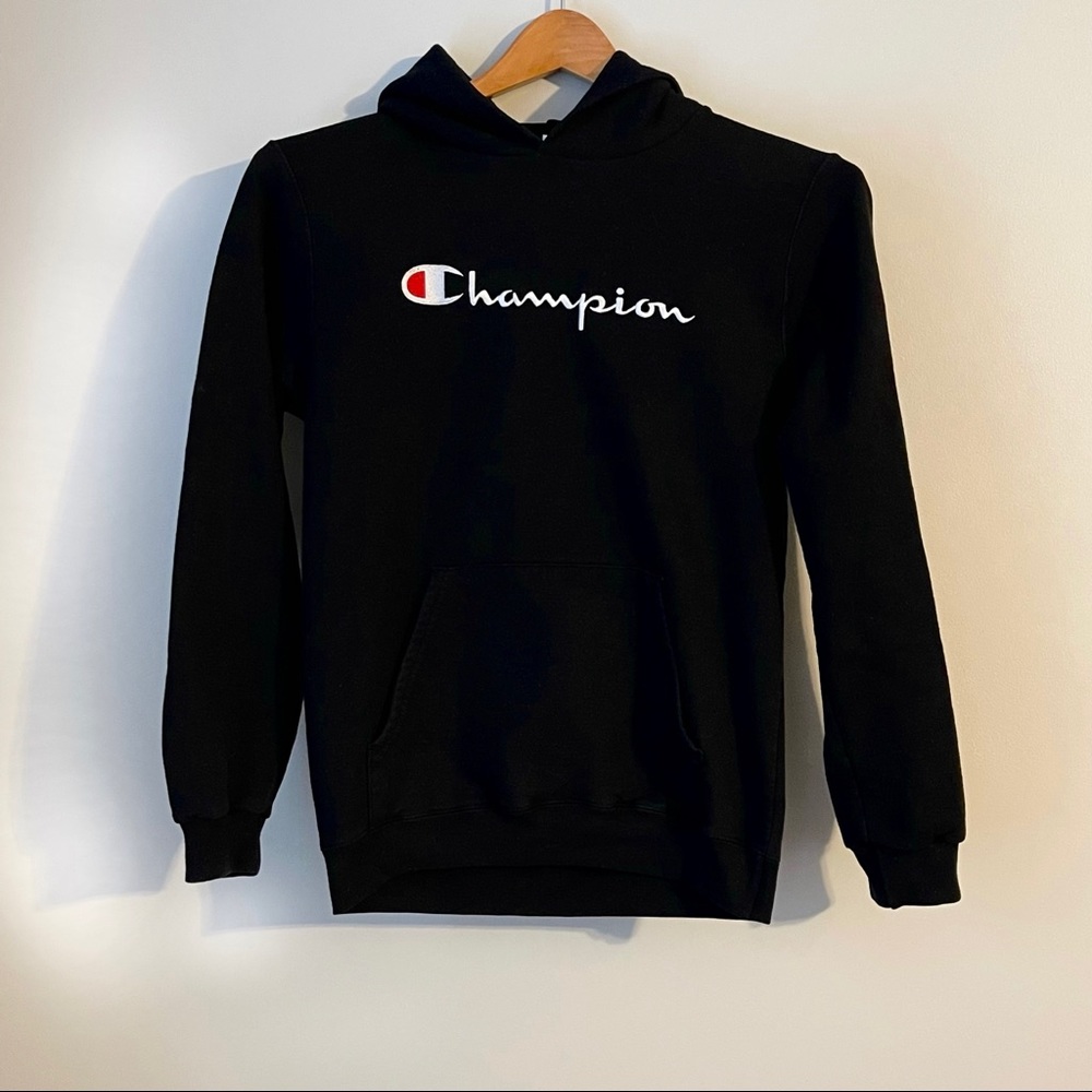 Boys Champion Black Hoodie Sweatshirt Size YL